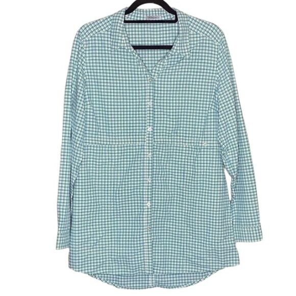 Toad&Co Wm’s Sz Lrg Green White Gingham Debug UPF Lightweight Woven Tunic Shirt - Picture 1 of 5